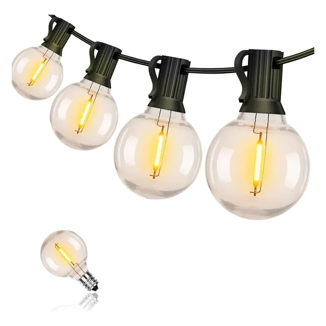 Guirnalda de luces Led Exterior 30m 50+4 Focos inastillable Led G40 Serie de Luz Impermeables Luz vintage Decorativas para Iluminación de Jardin Patio Bodahogar Cuarto Navidad