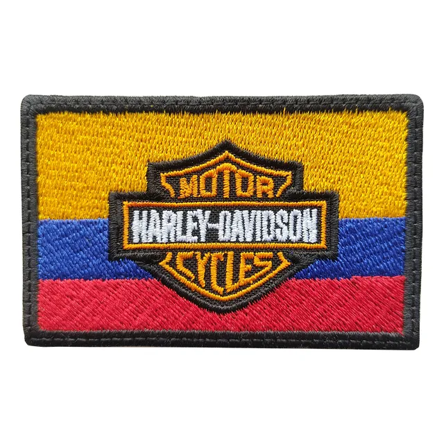 Parche Bordado Bandera De Colombia Con Logo Harley Davidson