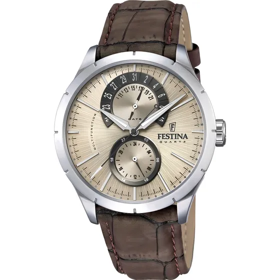 Reloj Festina Para Hombre Color Café F16573/9 Color de la correa Plateado