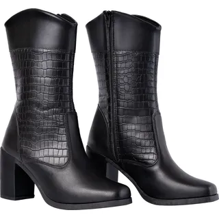 Bota Feminina Cano Médio Salto Alto Grosso Bloco Confortåvel Bota Feminina Cano Médio Salto Alto Grosso Bloco Confortåvel