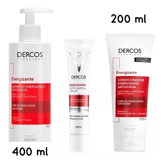 Kit Completo Vichy Dercos Energizante Sham + Cond + Ampola