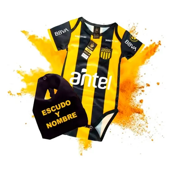 Body Bebe Peñarol Oficial Y Otros Personalizado + Regalo Amarillo Y Negro 0-3