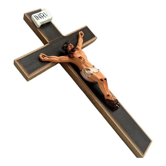 Cruz Em Madeira De Parede Crucifixo Grande 28cm Cor Marrom-escuro