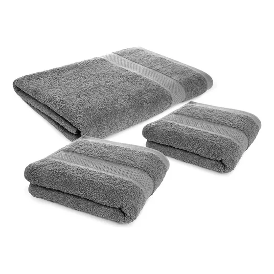 Combo de 3 Toallas Hotel 100% Algodón 510g Color Gris Liso Incluye 2 Toallas de Manos y 1 Toalla de Cuerpo Suaves y Absorbentes Material de Alta Calidad Energy Plus
