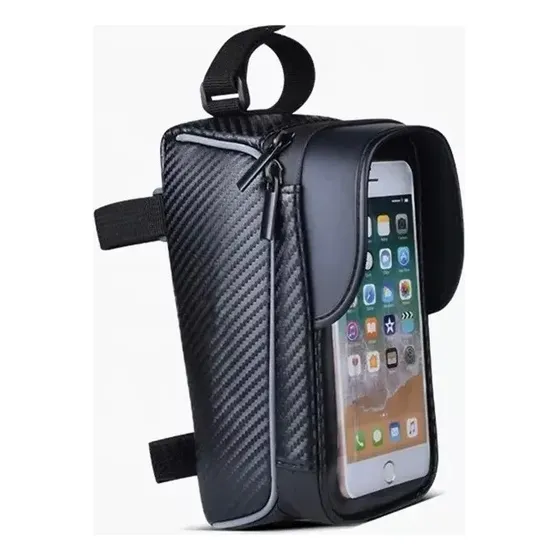 Bolso Alforja Estuche Impermeable De Bicicleta Para Celular Color Negro