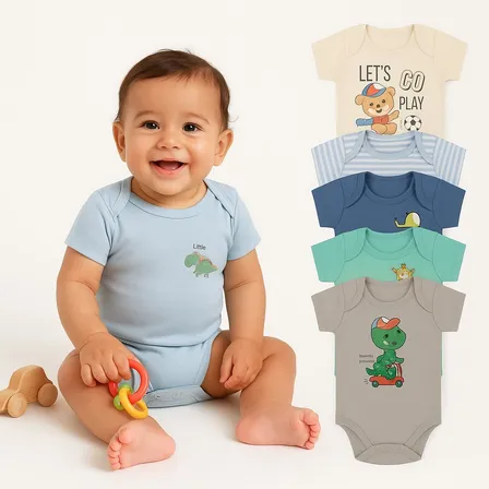 5 Kit Conjunto Manga Curta Bodie Body Infantil Bebe Nenem Menino - 5x Body P