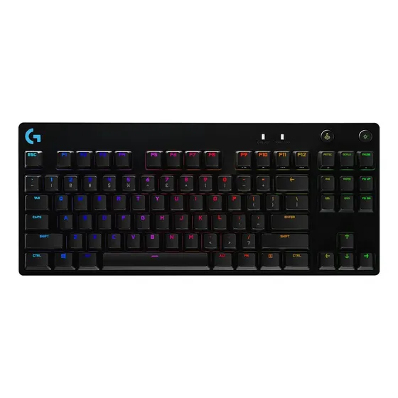 Teclado gamer Logitech G Pro Series QWERTY GX Blue Clicky inglés US color negro con luz RGB