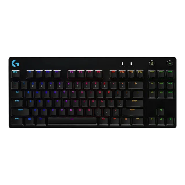Teclado gamer Logitech G Pro Series QWERTY GX Blue Clicky inglés US color negro con luz RGB