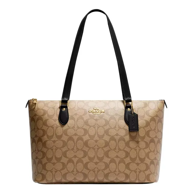 Bolsa Tote Coach Gallery Tote In Signature Canvas Khaki Black Ch504 Color Caqui