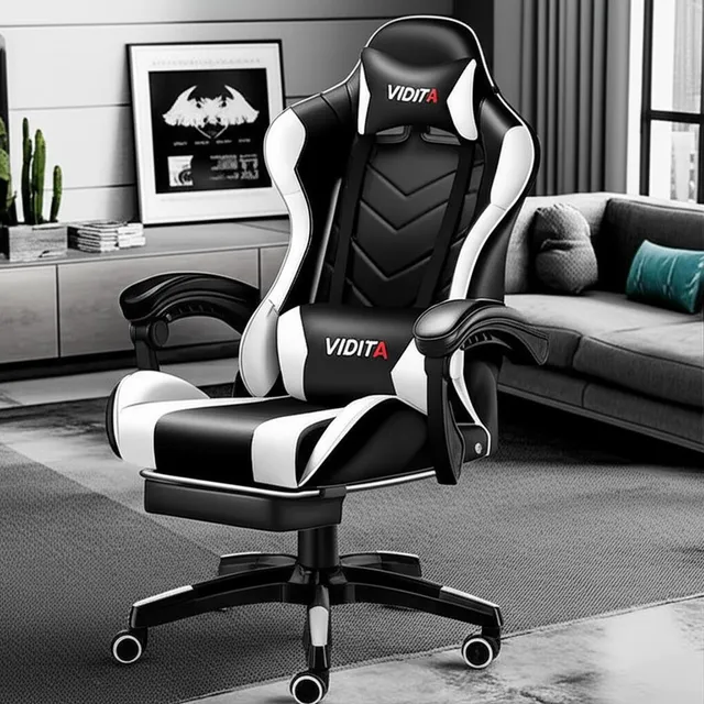 Silla Gamer Vidita GX2000 ergonómica negra y blanca con tapizado de poliuretano