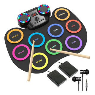 Conjunto De Bateria Eletrônica 9pads Com Luzes Led, Porta Bl Conjunto De Bateria Eletrônica 9pads Com Luzes Led, Porta Bl