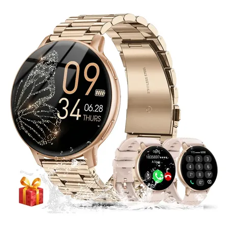 Smartwatch Foxbox De Aço Inoxidável Ouro Rosa Com Chamada Bluetooth E Tela De 1.39