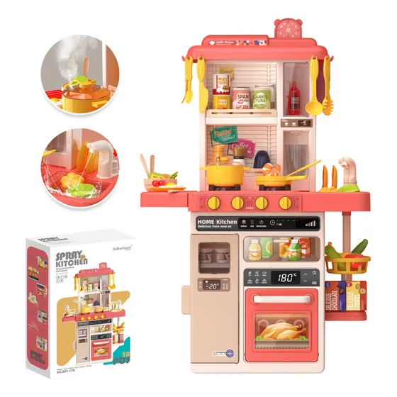 Cocina Juguete Grande 50pcs Niños Spray Kitchen 78cm Rosado Marca Anikids