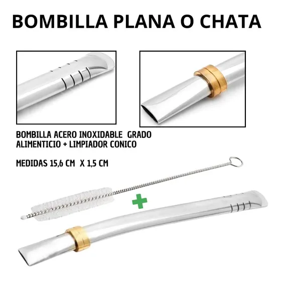 Bombilla De Mate Chata Y Tipo Pala  En Acero Inoxidable