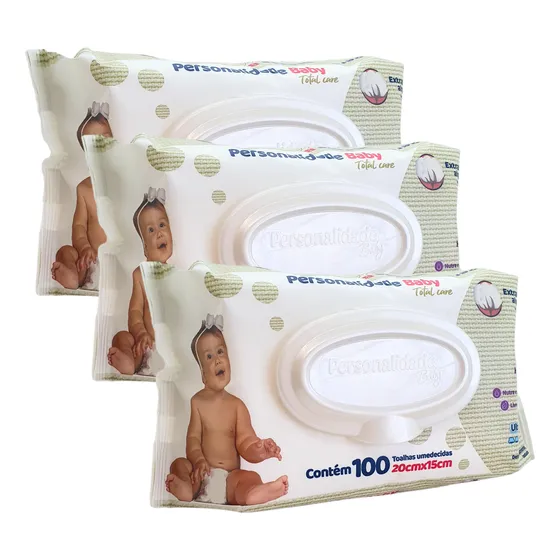 Lencinho Para Bebê Umedecido 100 Toalhinhas Personali Kit 3