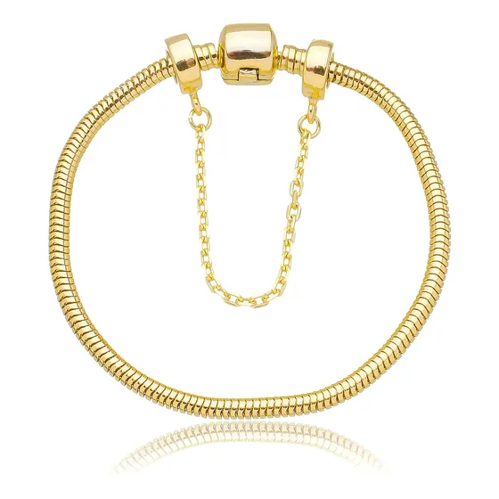 Pulseira Berloque De 15cm Com Trava Banhado A Ouro 18k