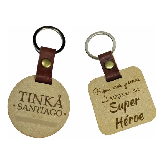 Pack 20 Llavero Madera Mdf Con Cuero Personalizado Laser