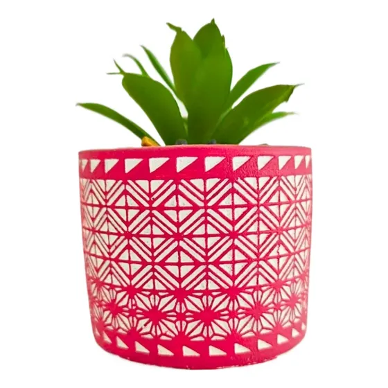 Vaso Cachepot Decorativo De Cimento Detalhes Em 3d Suculenta