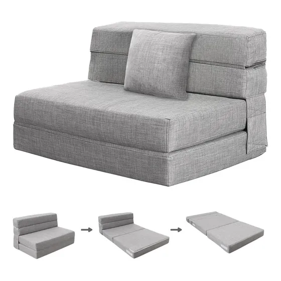 Sofá Cama Sillón Plegable Queen Size Colchón Plegable Gris Diseño De La Tela Liso
