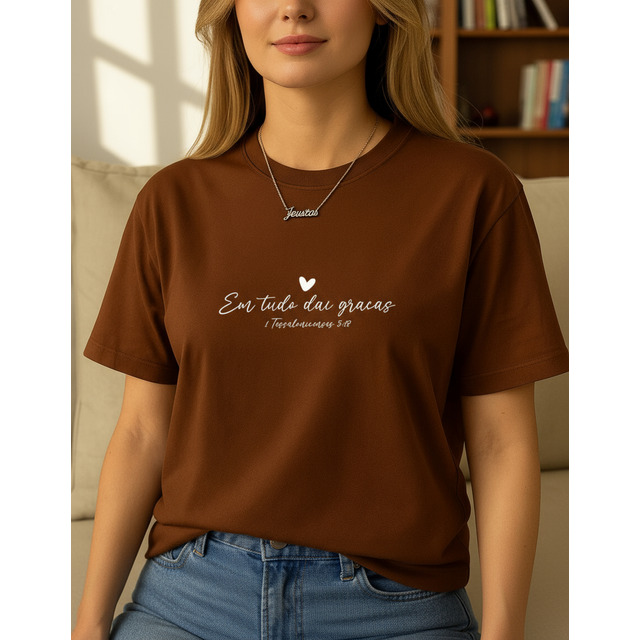 Camiseta Feminina Em Tudo Dei Graças Modelo Casual Envio Ja