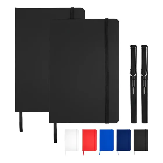 2pcs Libreta Tipo Moleskine De Poliuretano + 2 Bolígrafos