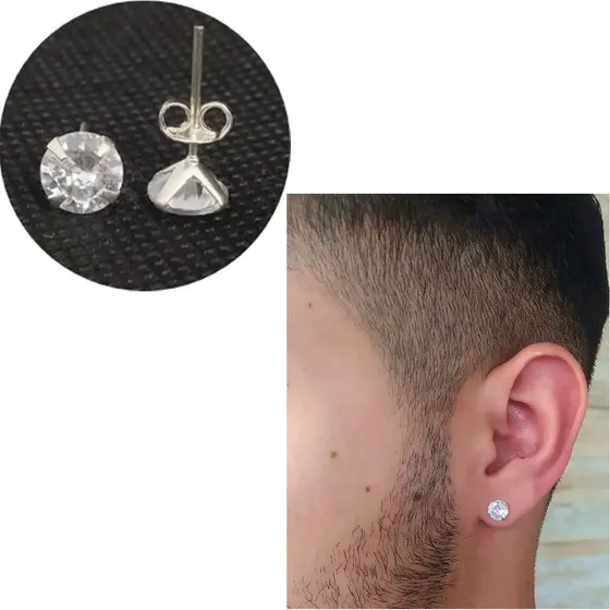 Brinco Masculino De Prata Pura 925 Diamante Sintético 7mm+nf — foto 2