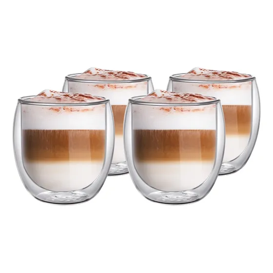 Set 4 Vasos Mugs Vidrio Doble Pared 300 Ml Home Logics Color Blanco