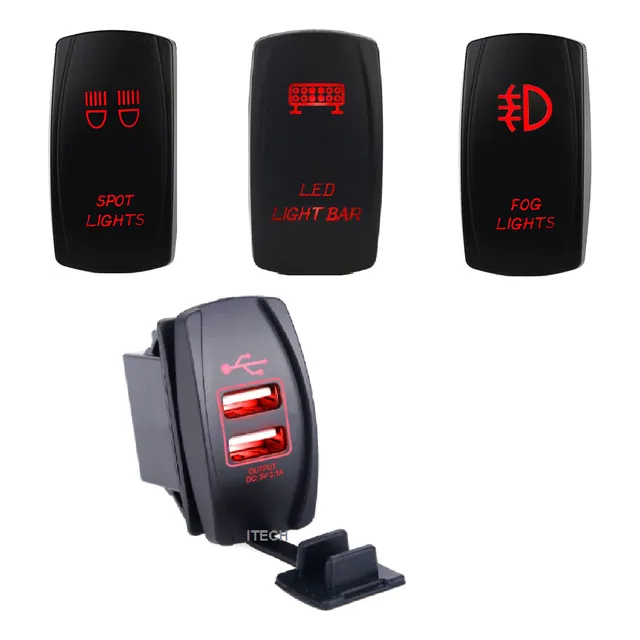 1 Tomada + 3 Botão Interruptor  Universal 12v 24v Vermelho