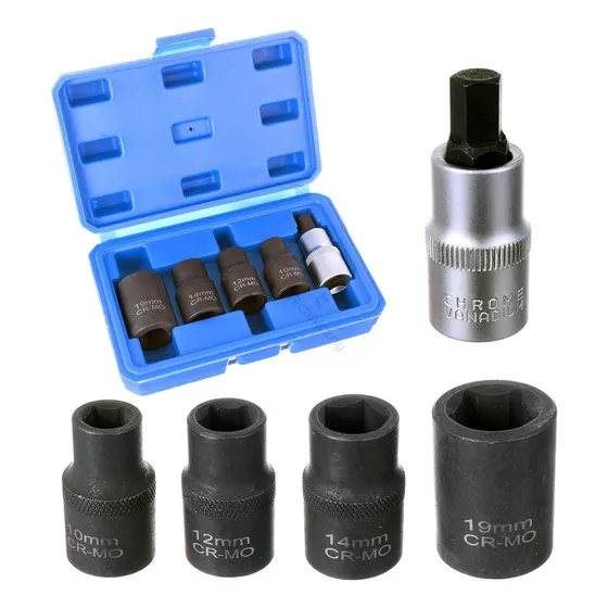 Juego De Dados Pentagonales 5 Piezas Llaves Vaso Mecanica Color Negro