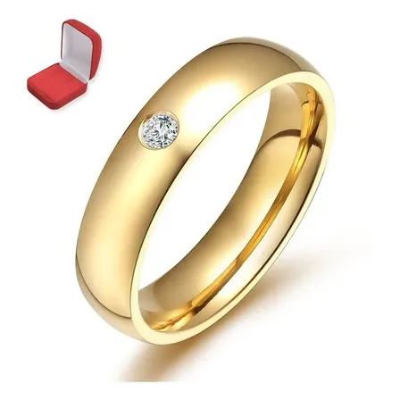 Aliança Feminina Folheada A Ouro 18k Com Brilhante Unidade
