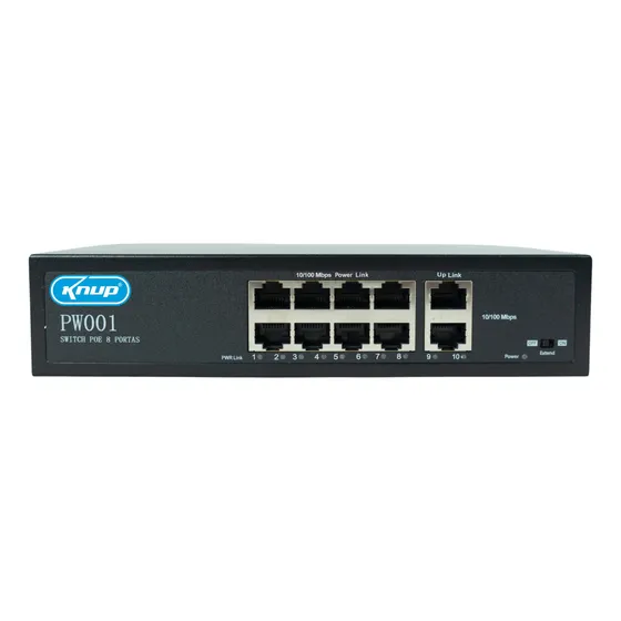 Switch 8 Portas Poe Ativo + 2 Uplink Câmeras Ip 10/100mb