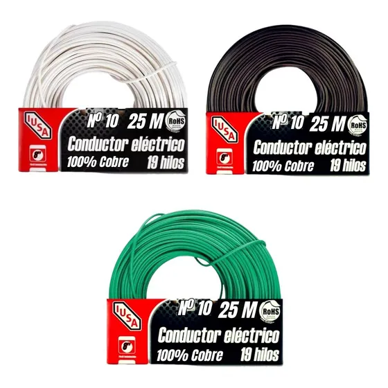 Cable Electrico Iusa Cobre Thw Calibre #10 25mts (3 Rollos)