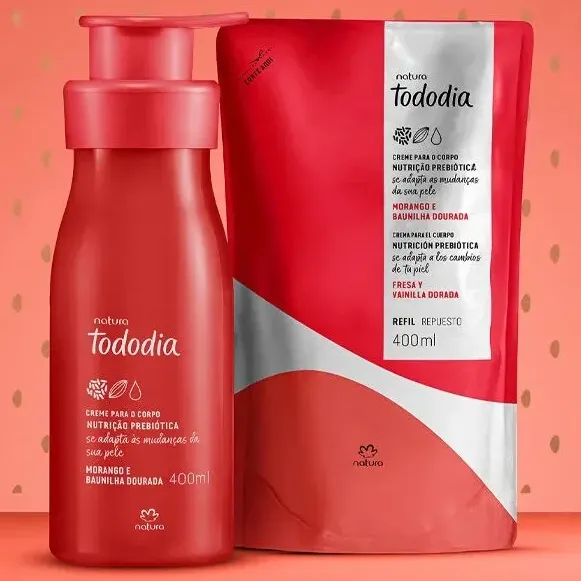 Kit Tododia: Creme Corporal Morango Baunilha Dourada 400ml + Refil Creme Corporal 400ml