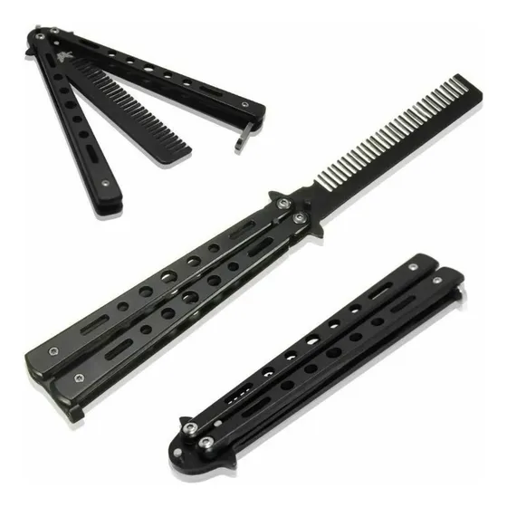 Canivete Butterfly Pente Cabelo Sem Fio Inox Para Treinos Cor Preto