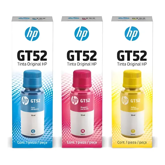 Tinta Para Impresora Hp Gt52 Color Amarillo Cian Magenta De 70 Ml 3 Unidades