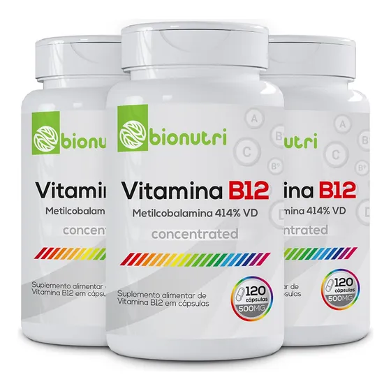 Kit 3x Vitamina B12 Metilcobalamina(120 Cápsulas) - Bionutri