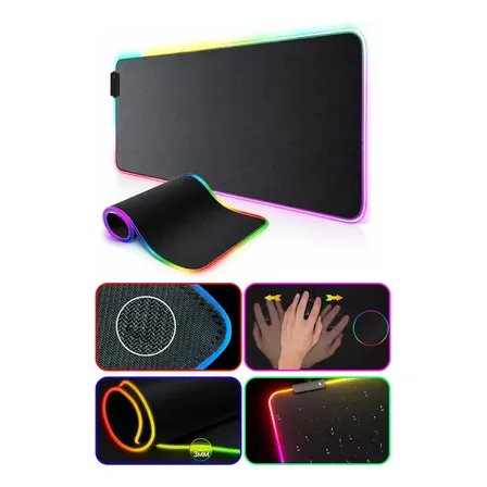 Mouse Pad Gamer Rgb Davely Extra Grande 80x30cm Led Com 11 Modos De Iluminação Base Antiderrapante Superfície Microtexturizada Resistente À Água Mousepad Gamer Usb Para Pc Setup Gamer Preto