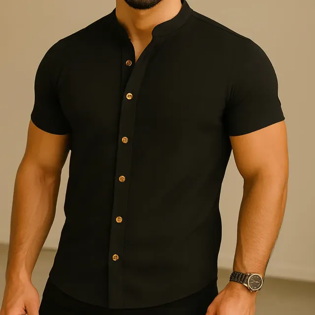 Camisa Manga Curta Gola Padre Masculina Festa Trabalho