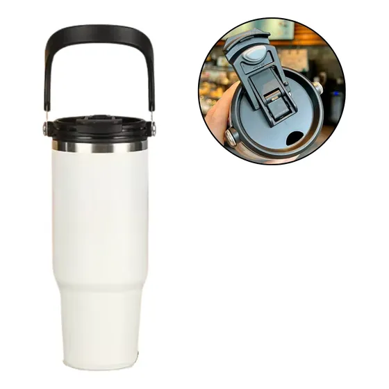 Caneca Garrafa Térmica De Inox Com Tampa Dupla E Alça Móvel