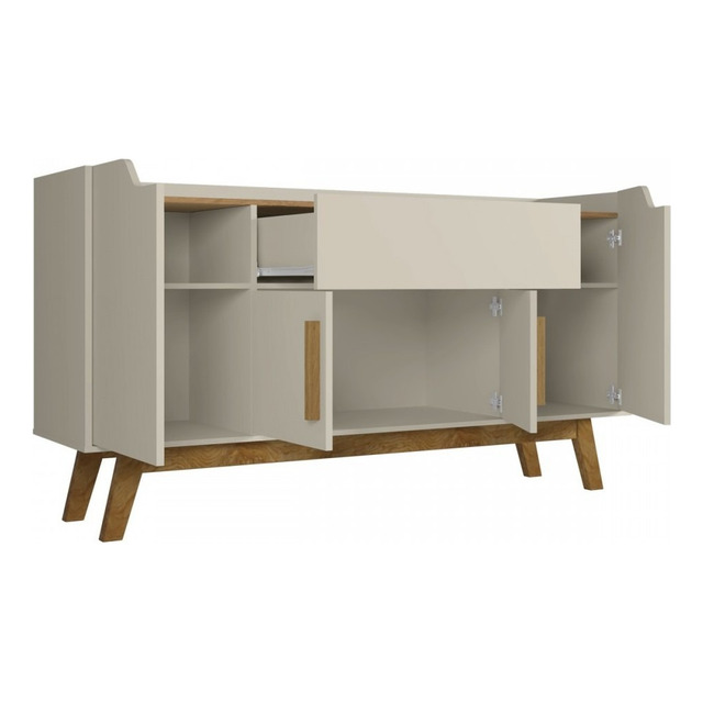 Móveis Bechara Balcão Buffet Future 4 Portas 1 Gaveta Off White/cinamomo Cor Bege