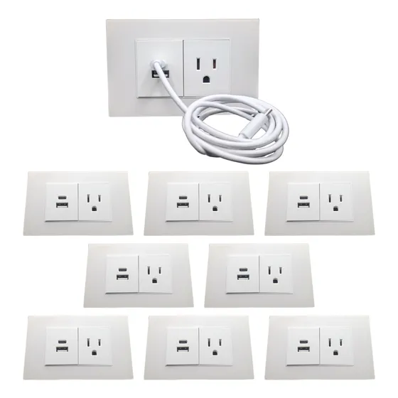 8 Contactos Eléctricos Con Puerto Usb Y Tipo C Enchufe Pared
