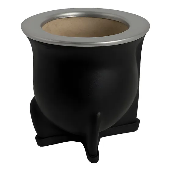 Mate Camionero Uruguayo Cuero Y Calabaza Negro Con Virola