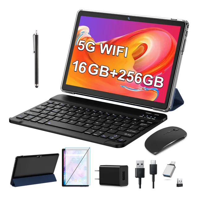 Tablet 5g Wifi Pad 10.1 Android 16gb+256gb Tablet Con Funda Color Negro