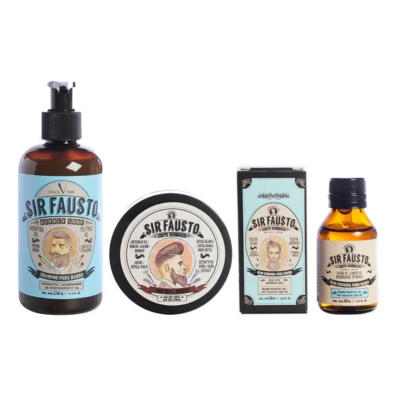 Sir Fausto Kit Barberia Cera Capilar + Shampoo + Oleo Barba