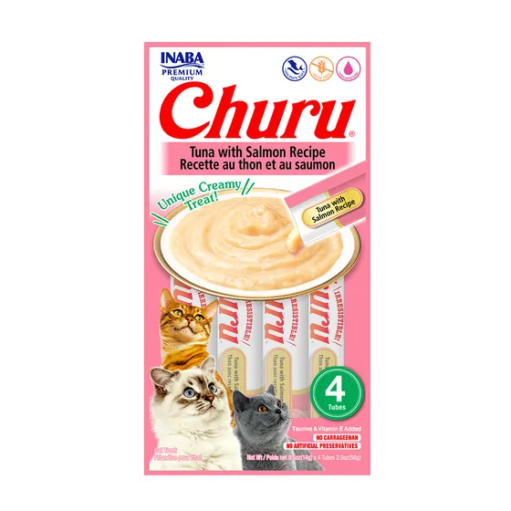 Alimento Inaba CHURU para gato todas as idades de raça todos tamanhos sabor atum e salmão kit x 4 unidades de 14 g