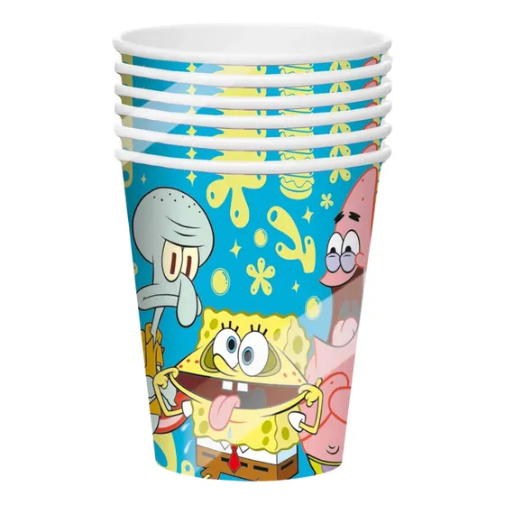 Set 6 Vasos Bob Esponja De 270cc Para Cumpleaños