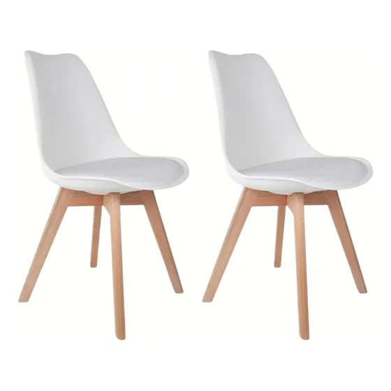 Kit 2 Cadeiras Charles Leda Saarinen Wood Eames Estofada Estrutura Da Cadeira Madeira Assento Branco