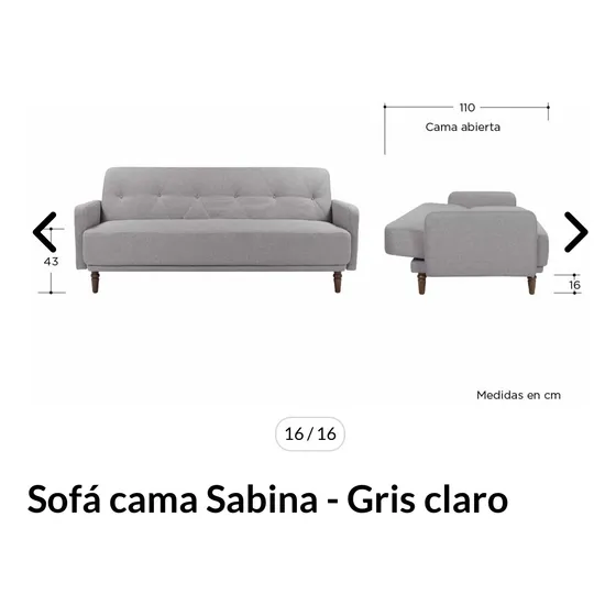 Sofá Cama Sabina Gris  Gaia Individual
