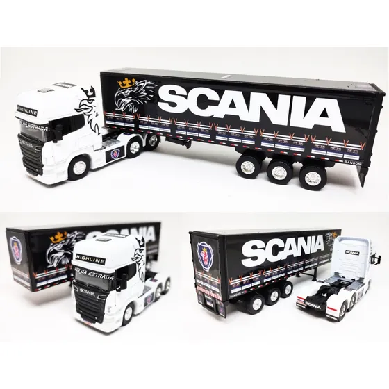 Miniatura Caminhão Scania Highline + Carreta Personalizada Cor Highline Branco