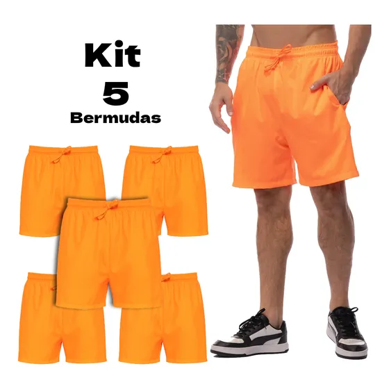 Kit 5 Bermuda Masculina Tactel Lisa Casual Academia Short